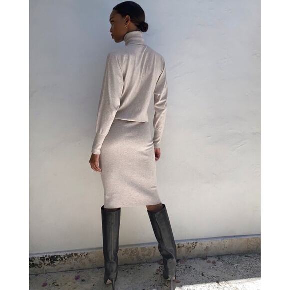 Aritzia Babaton Bogart Midi Turtleneck Sweater Dress XS Birch Blouson Dolman - Picture 7 of 16